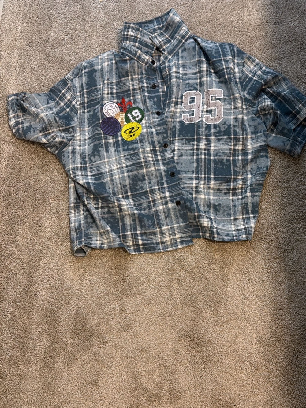 blue plaid 95 graphic button up